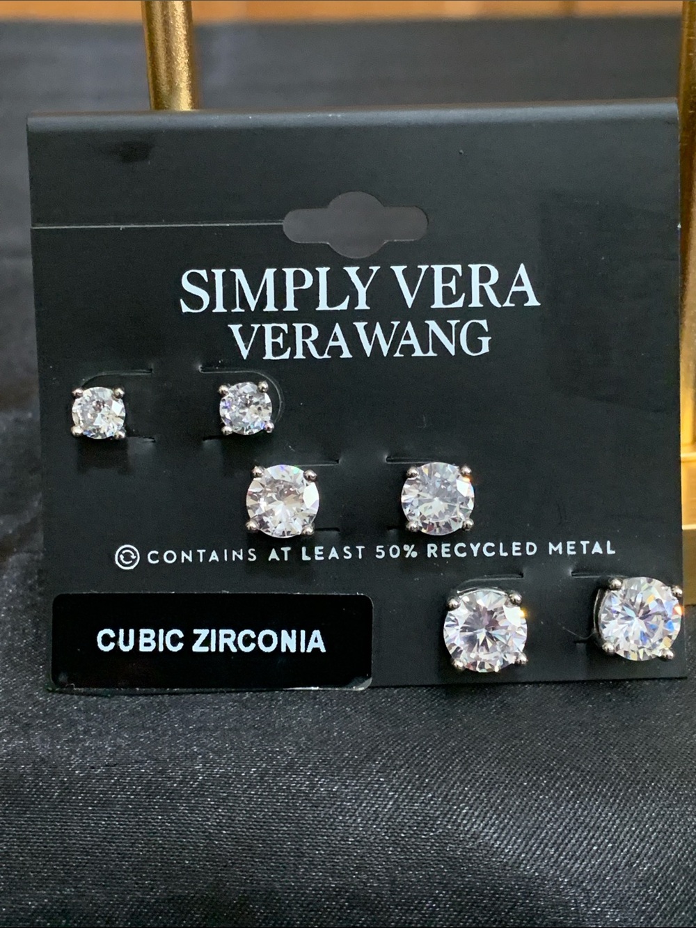 NWT Simply Vera Vera Wang 3 pair set of silver tone cz stud earrings